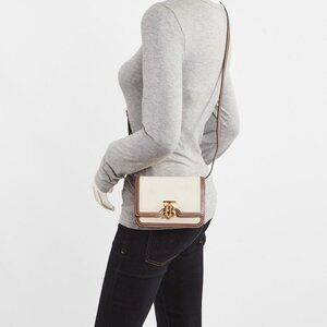 Burberry Brown/White Leather/Canvas Mini TB Shoulder Bag